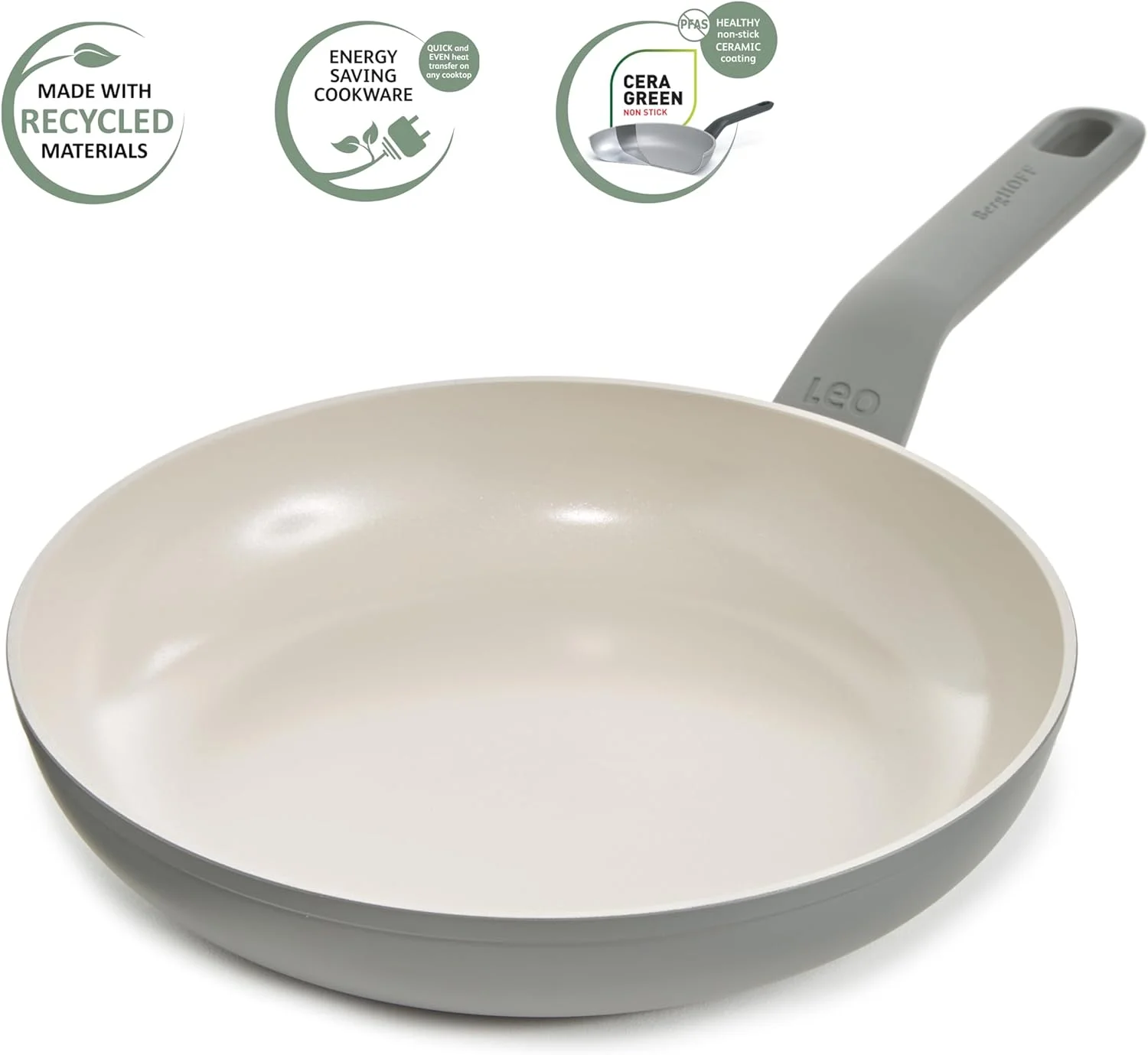 تابه سرامیکی نچسب برگهاف مدل Balance، سایز 9.5 اینچ، آلومینیوم بازیافتی، پوشش غیر سمی، دسته خنک، مناسب برای اجاق های القایی، 100% پایدار، پخت و پز سالم، رنگ Moonmist