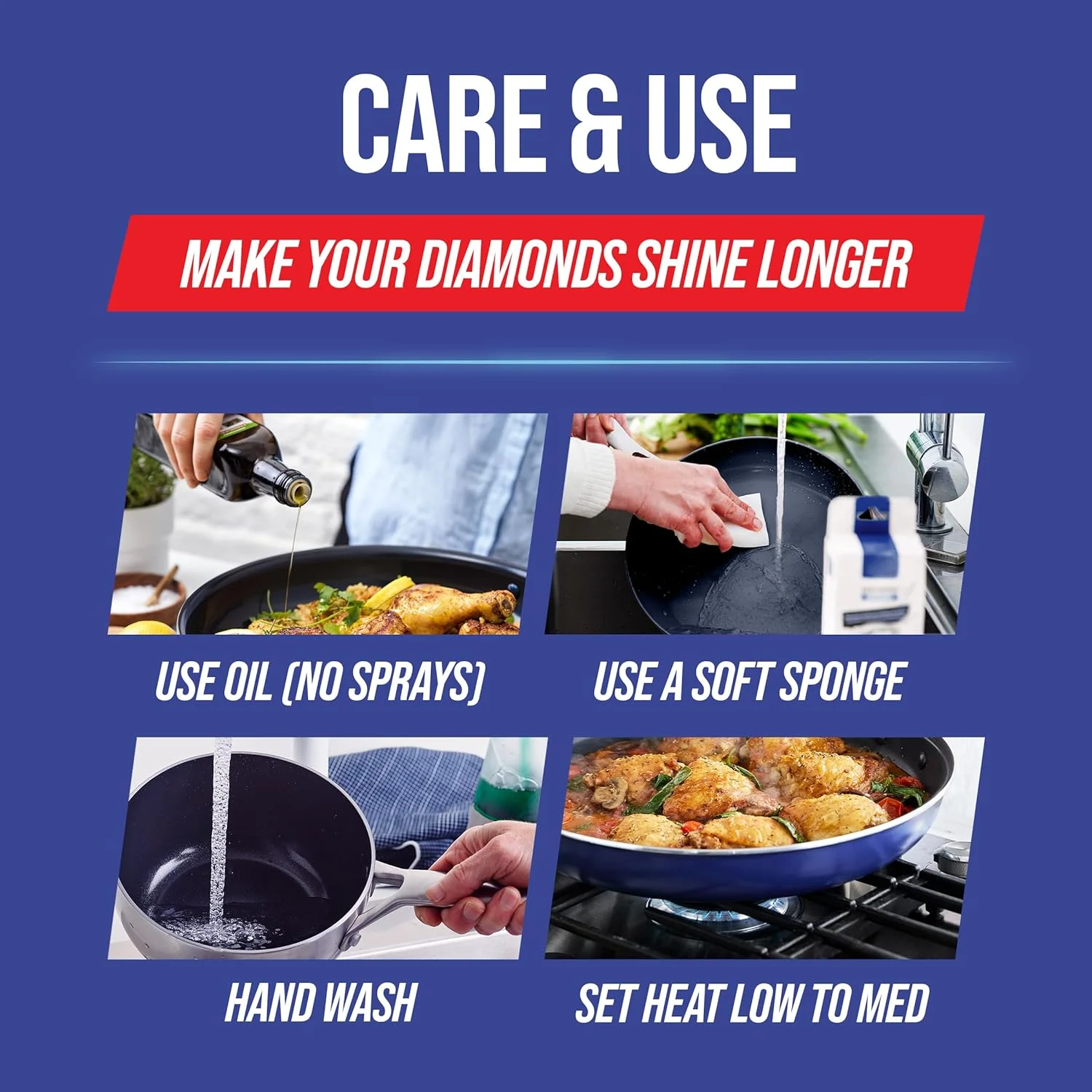 تابه سرامیکی نچسب الماسی آبی Blue Diamond، سایز 20 سانتی متر، بدون PFAS، مناسب برای اجاق های القایی و فر، آبی