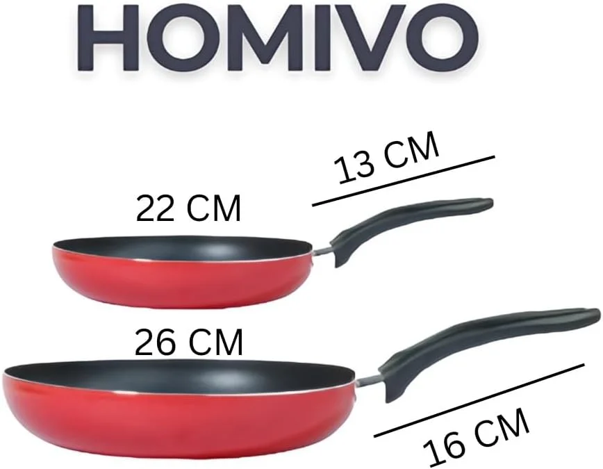 ست دو تابه آلومینیومی - ست تابه نچسب دو تکه (22 و 26 سانتی متر) - ظروف بادوام برای حرارت دهی یکنواخت - بدون PFOA، ست تابه با تمیز کردن آسان - قرمز، سازگار با اجاق گاز و برقی ست دو تابه آلومینیومی - ست تابه نچسب دو تکه (22 و 26 سانتی متر) - ظروف بادوام برای حرارت دهی یکنواخت - بدون PFOA، ست تابه با تمیز کردن آسان - قرمز، سازگار با اجاق گاز و برقی