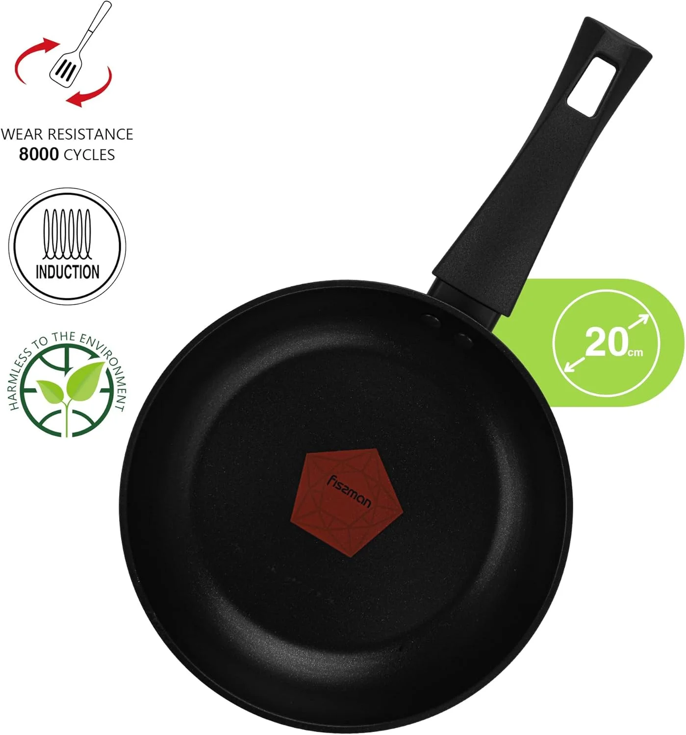 تابه فیسمن سایز 20 سانتی متر، تابه آلومینیومی نچسب سری Favorite | پوشش Greblon G2 تکنولوژی آلمان | سازگار با اجاق القایی | دسته باکالیت | تابه با طراحی چکش کاری شده