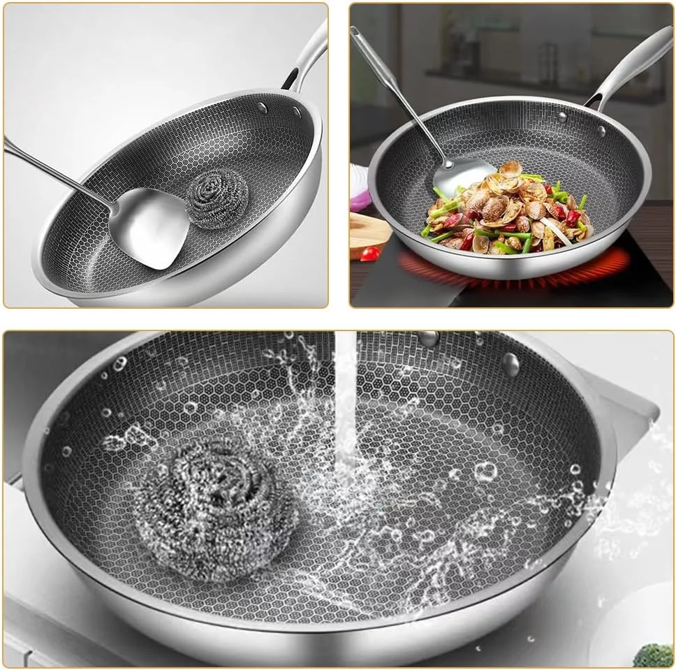 تابه نچسب آموس فان با پوشش لانه زنبوری، تابه املت تخت، تابه وک، تابه سرخ کردنی، تابه گریل، ظروف پخت و پز استیل ضد زنگ