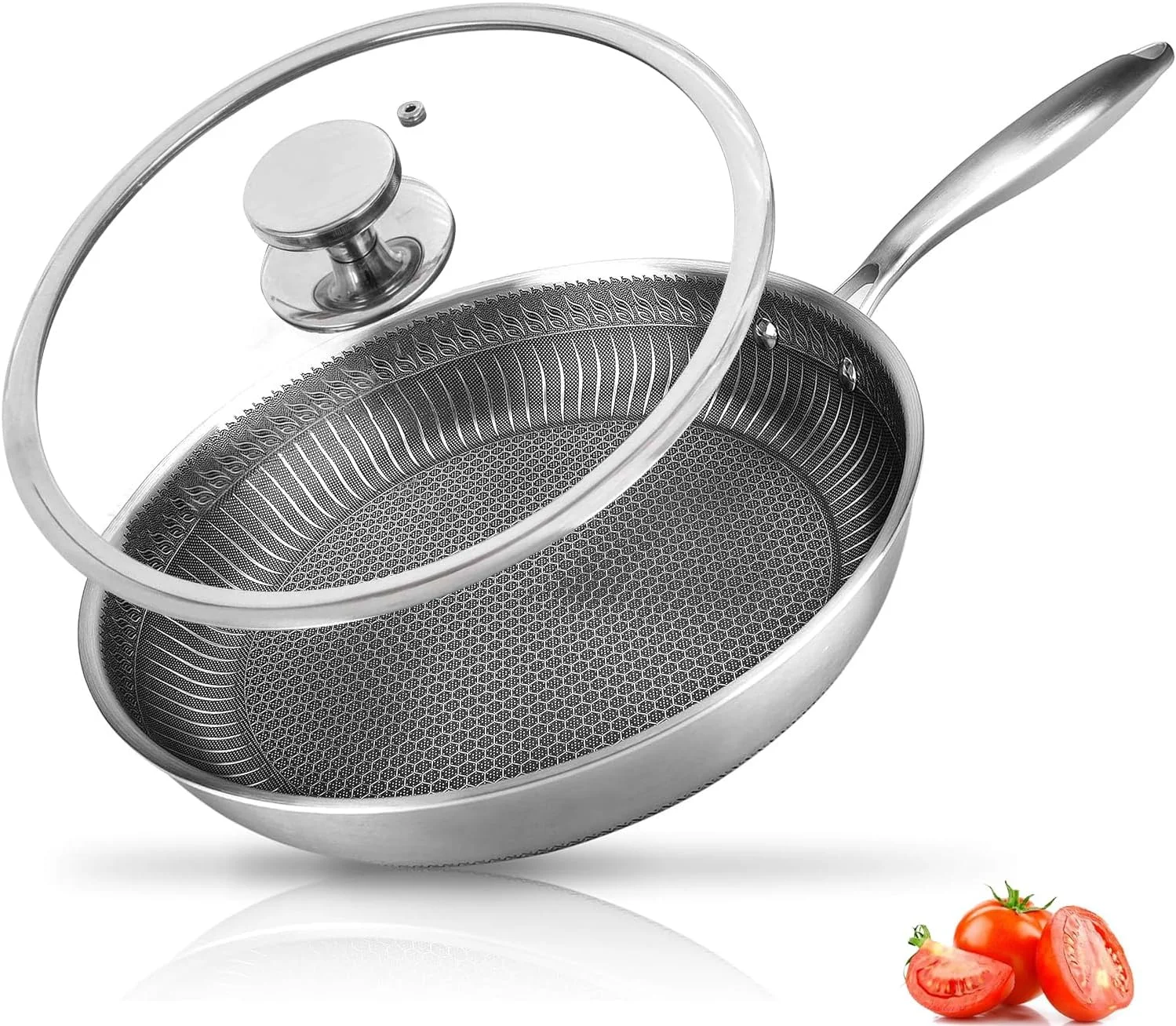 تابه نچسب آنجو با درب، تابه سرخ کن استیل ضد زنگ 28 سانتی متری با حکاکی لانه زنبوری، دسته خنک شونده، قابلمه قابل شستشو در ماشین ظرفشویی، تابه وک سازگار با همه اجاق گازها تابه نچسب آنجو با درب، تابه سرخ کن استیل ضد زنگ 28 سانتی متری با حکاکی لانه زنبوری، دسته خنک شونده، قابلمه قابل شستشو در ماشین ظرفشویی، تابه وک سازگار با همه اجاق گازها