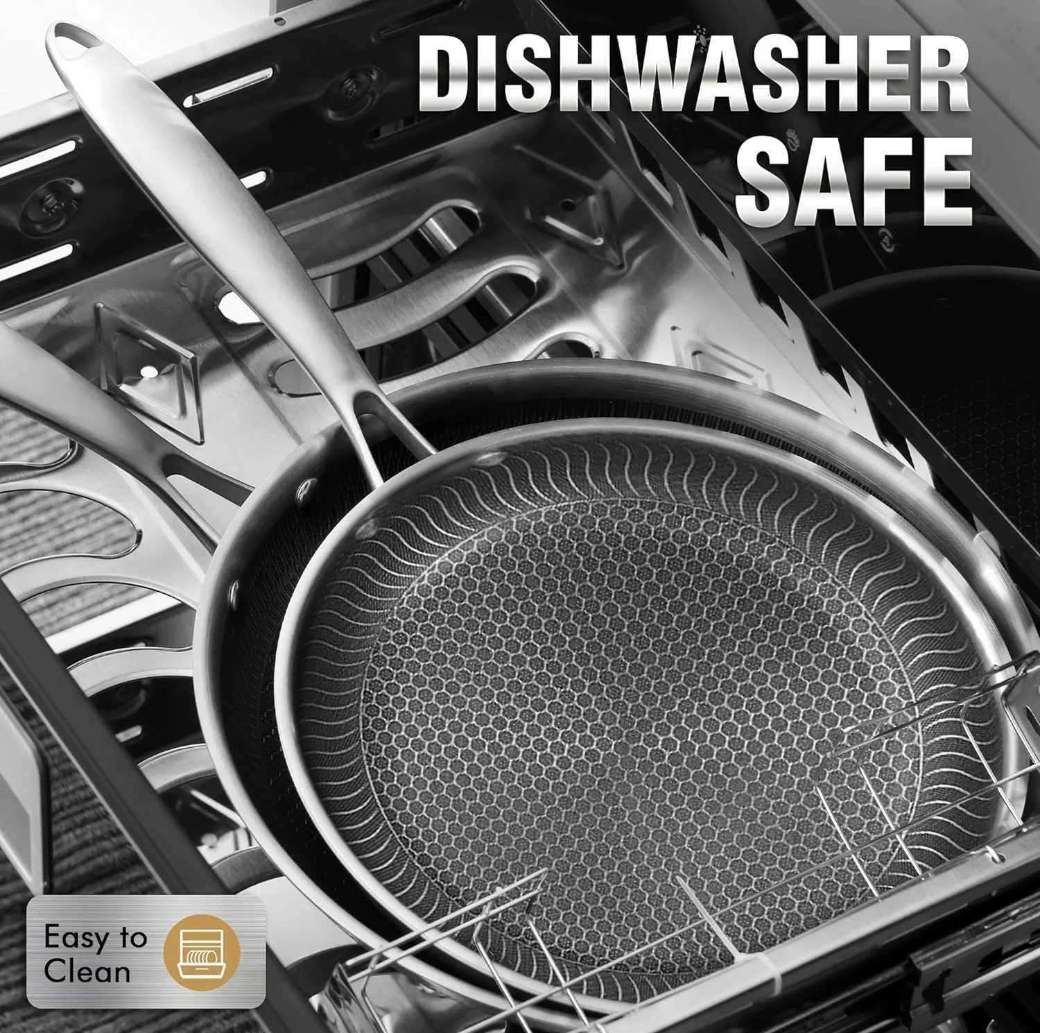 تابه نچسب آنجو با درب، تابه سرخ کن استیل ضد زنگ 28 سانتی متری با حکاکی لانه زنبوری، دسته خنک شونده، قابلمه قابل شستشو در ماشین ظرفشویی، تابه وک سازگار با همه اجاق گازها