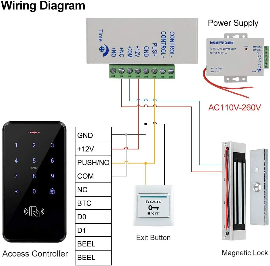 کیت سیستم کنترل دسترسی درب ضد آب HFeng IP68، صفحه کلید کنترل دسترسی RFID با پنل لمسی + قفل مغناطیسی برقی 180 کیلوگرمی + منبع تغذیه + 10 عدد جاسوئیچی کیت سیستم کنترل دسترسی درب ضد آب HFeng IP68، صفحه کلید کنترل دسترسی RFID با پنل لمسی + قفل مغناطیسی برقی 180 کیلوگرمی + منبع تغذیه + 10 عدد جاسوئیچی