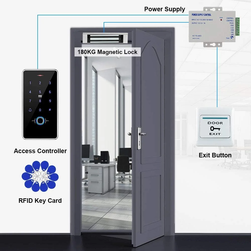 کیت سیستم کنترل دسترسی درب FST، صفحه کلید ضد آب IP68 اثر انگشت و RFID + قفل مغناطیسی برقی 180 کیلوگرمی + 10 عدد جاسوئیچی، مناسب فضای باز و منزل کیت سیستم کنترل دسترسی درب FST، صفحه کلید ضد آب IP68 اثر انگشت و RFID + قفل مغناطیسی برقی 180 کیلوگرمی + 10 عدد جاسوئیچی، مناسب فضای باز و منزل