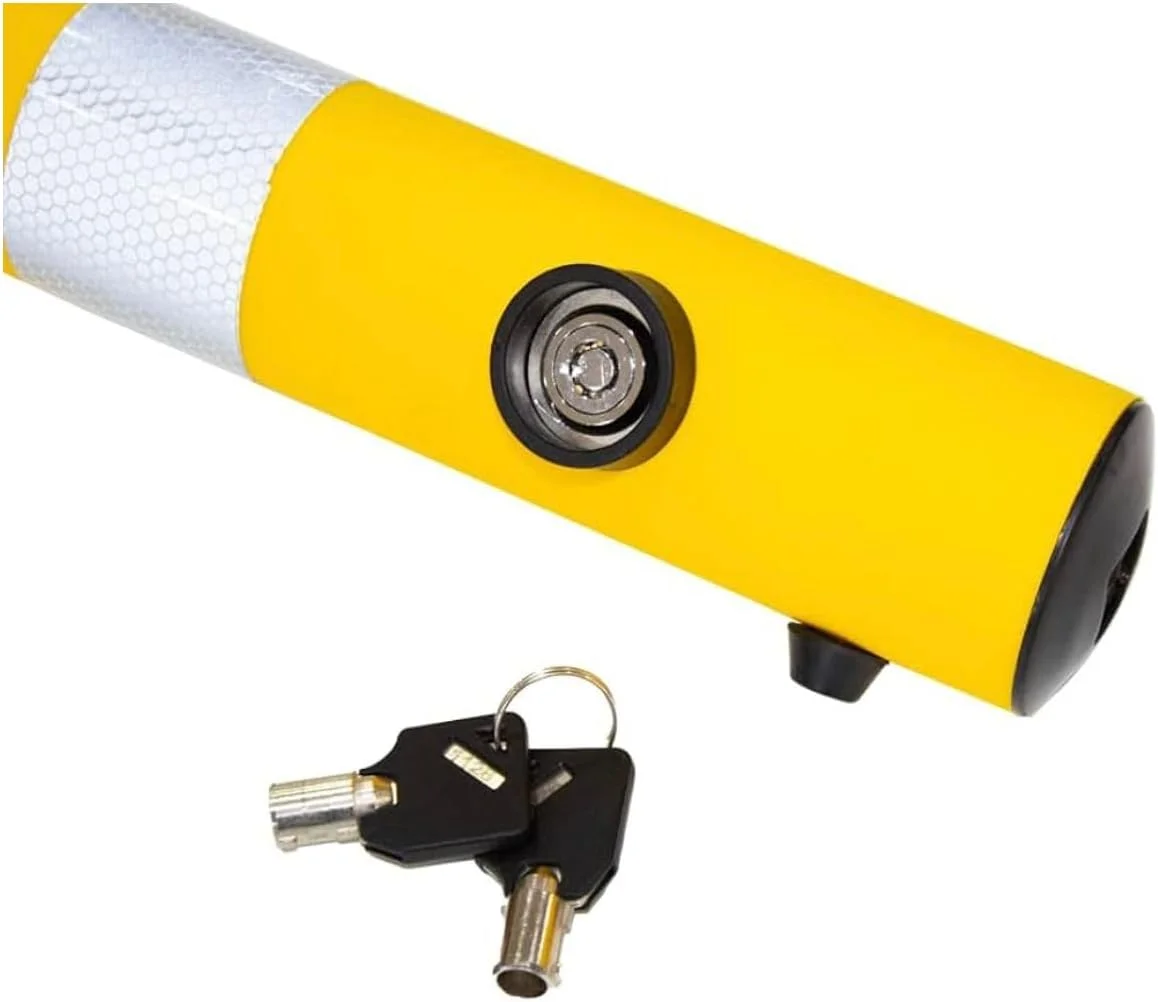 مانع دستی پارکینگ، مانع پارکینگ بازتابنده 650 میلی متر، رنگ زرد، بولارد ضد پارکینگ، میله مانع پارکینگ با قفل کلیدی، عملکرد آسان قفل دستی (بسته 1 عددی)