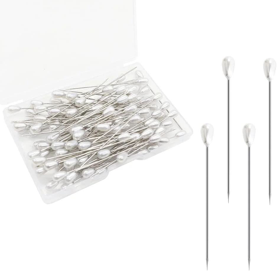 CORTNEY 100pcs Boutonniere Pins, 5.5cm Long Teardrop Pearl Head Pins, Sewing Pins, Wedding Bouquet Pins, White Straight Head Pins for Jewelry Making Sewing Wedding Flower Decorations DIY Crafts
