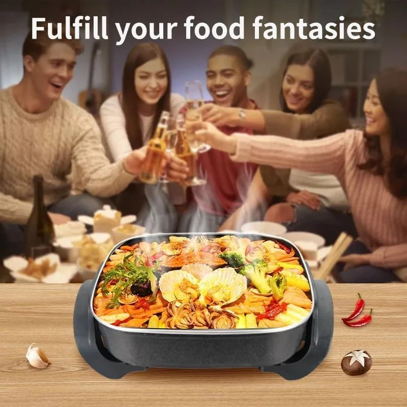 تابه برقی نچسب، پلوپز چند منظوره، 1500 وات سنگین، بخارپز، قابلمه برقی قابل حمل برای استیک، تخم مرغ، نودل، برنج سرخ شده، سوپ، تنظیم حرارت و محافظت در برابر گرمای بیش از حد.