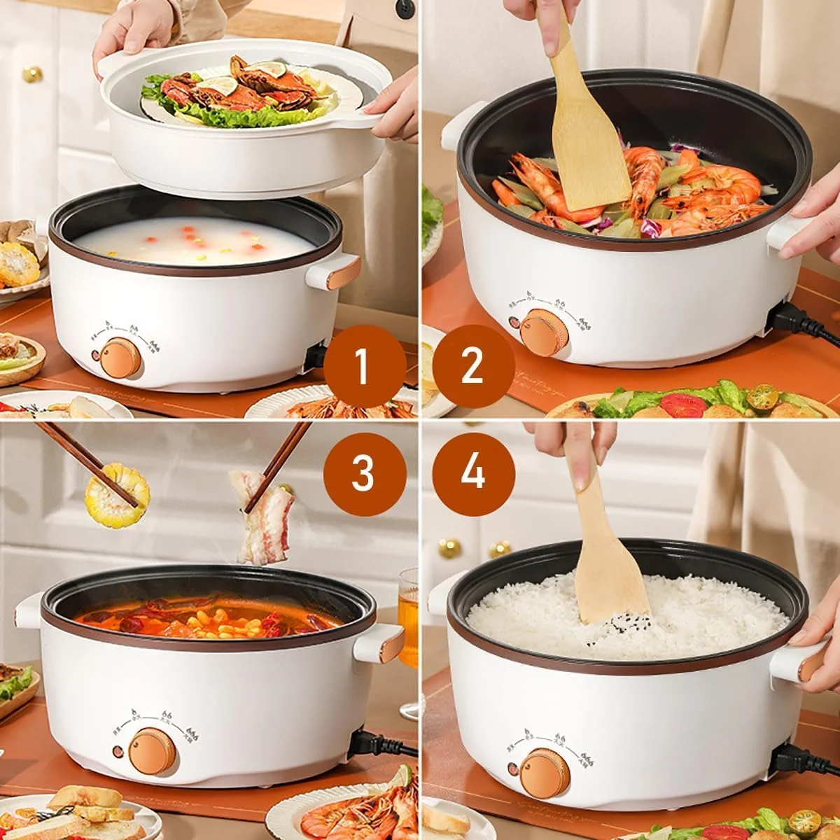 دیگ برقی چند منظوره 2.5 لیتری با محافظت در برابر گرمای بیش از حد، ایده آل برای خورش ها، سوپ ها، دیزی و نودل برای یک نفر