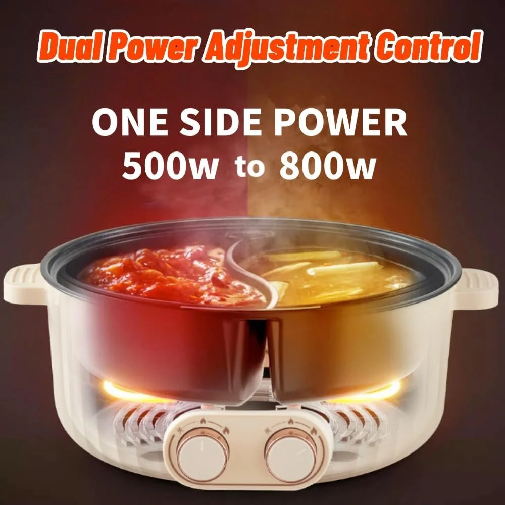 دیگ پخت و پز برقی چند منظوره GearZone با ظرفیت بزرگ 6.5 لیتری و توان 1600 وات، دیگ دوقلو با کنترل دمای مستقل، تابه برقی، تابه سرخ کردنی، مناسب برای نودل، تخم مرغ، استیک، سوپ