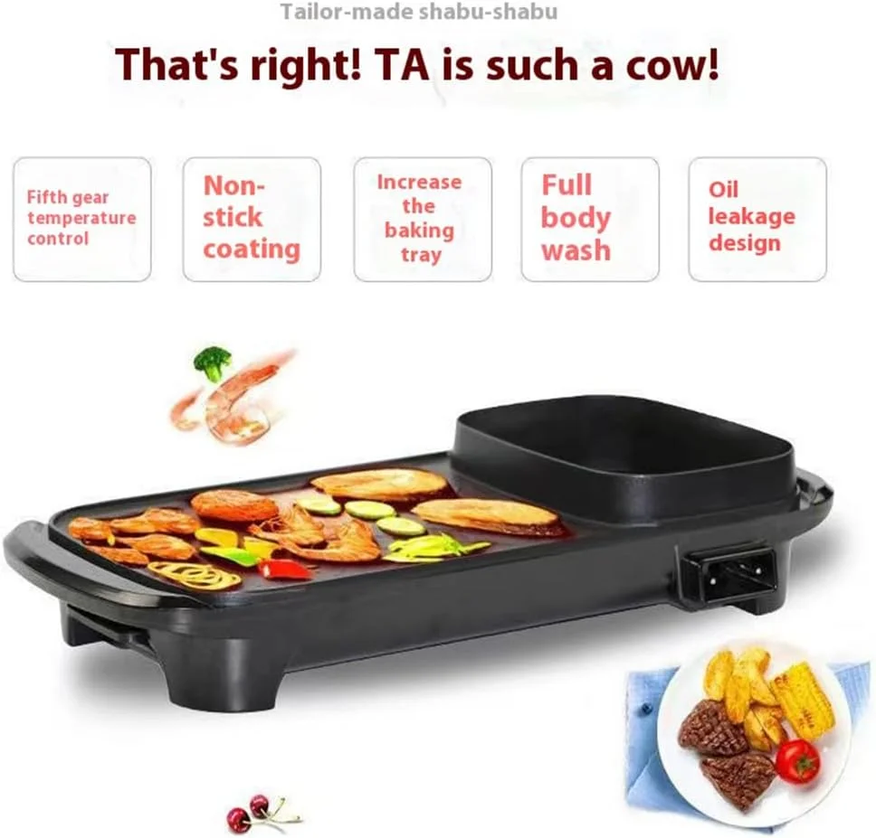 گریل و هات پات برقی 2 در 1، تابه باربیکیو چند منظوره 1300 واتی قابل حمل و جداشدنی با کنترل دما گریل و هات پات برقی 2 در 1، تابه باربیکیو چند منظوره 1300 واتی قابل حمل و جداشدنی با کنترل دما