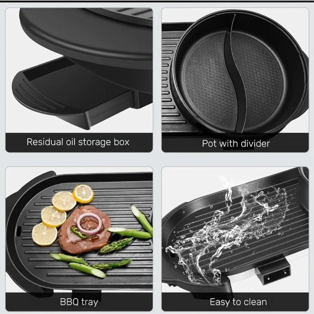 گریل و هات پات برقی 2 در 1، تابه باربیکیو چند منظوره 1300 واتی قابل حمل و جداشدنی با کنترل دما گریل و هات پات برقی 2 در 1، تابه باربیکیو چند منظوره 1300 واتی قابل حمل و جداشدنی با کنترل دما