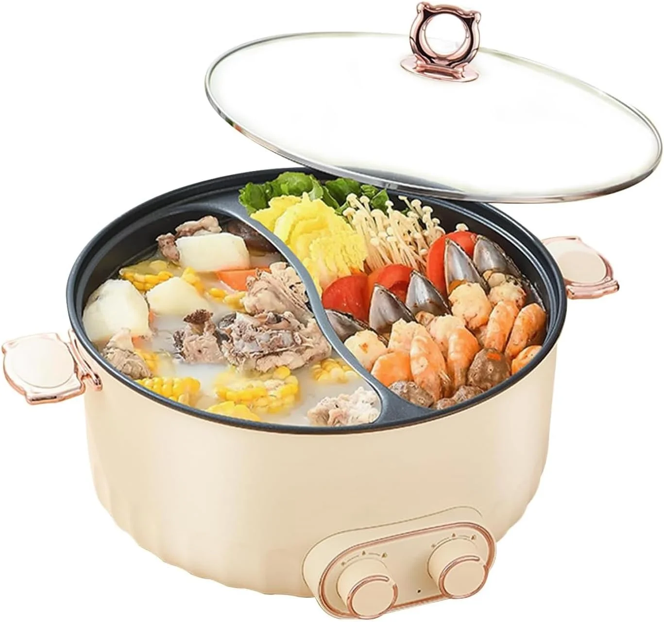 دیگ برقی دوگانه اوی داس برای هات پات، 6 لیتری، دیگ شابو شابو نچسب با دو طرف پخت