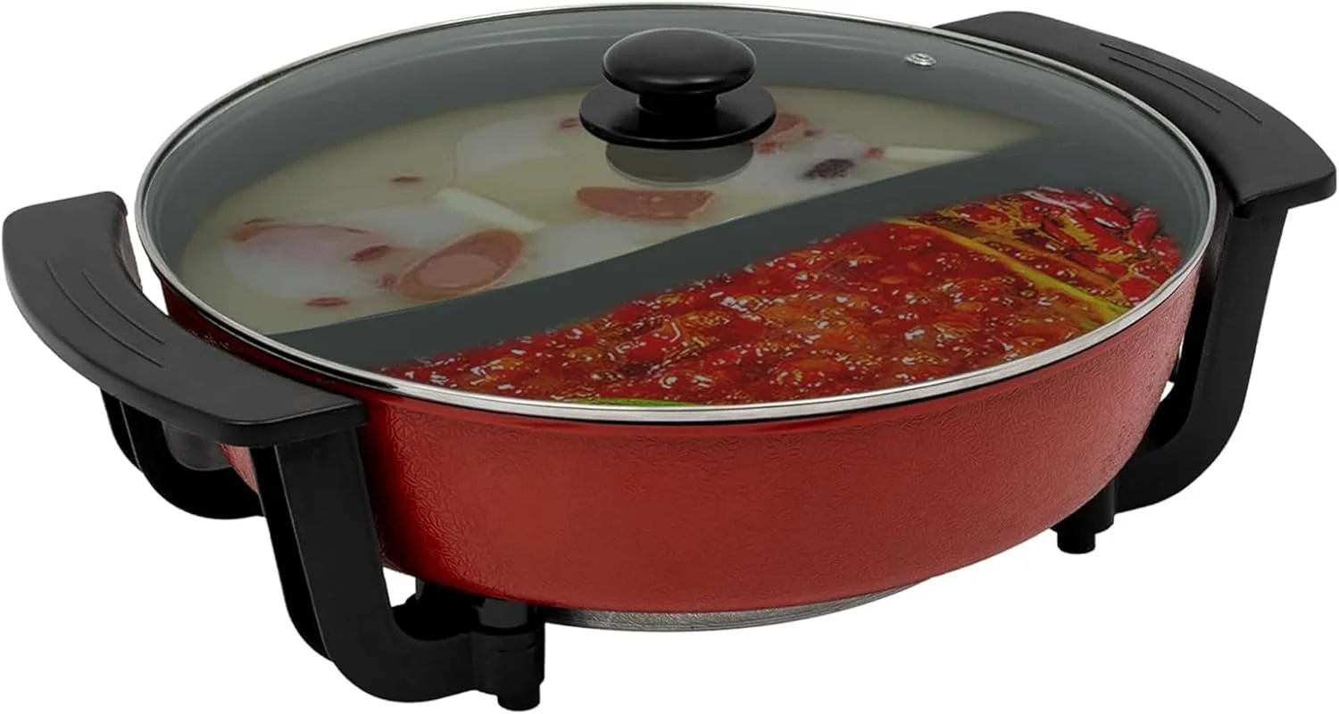 تابه برقی 6 لیتری NobesOnbet با جداکننده - تابه نچسب با درب شیشه ای - ایده آل برای دورهمی های خانوادگی و رویدادها - 220 ولت