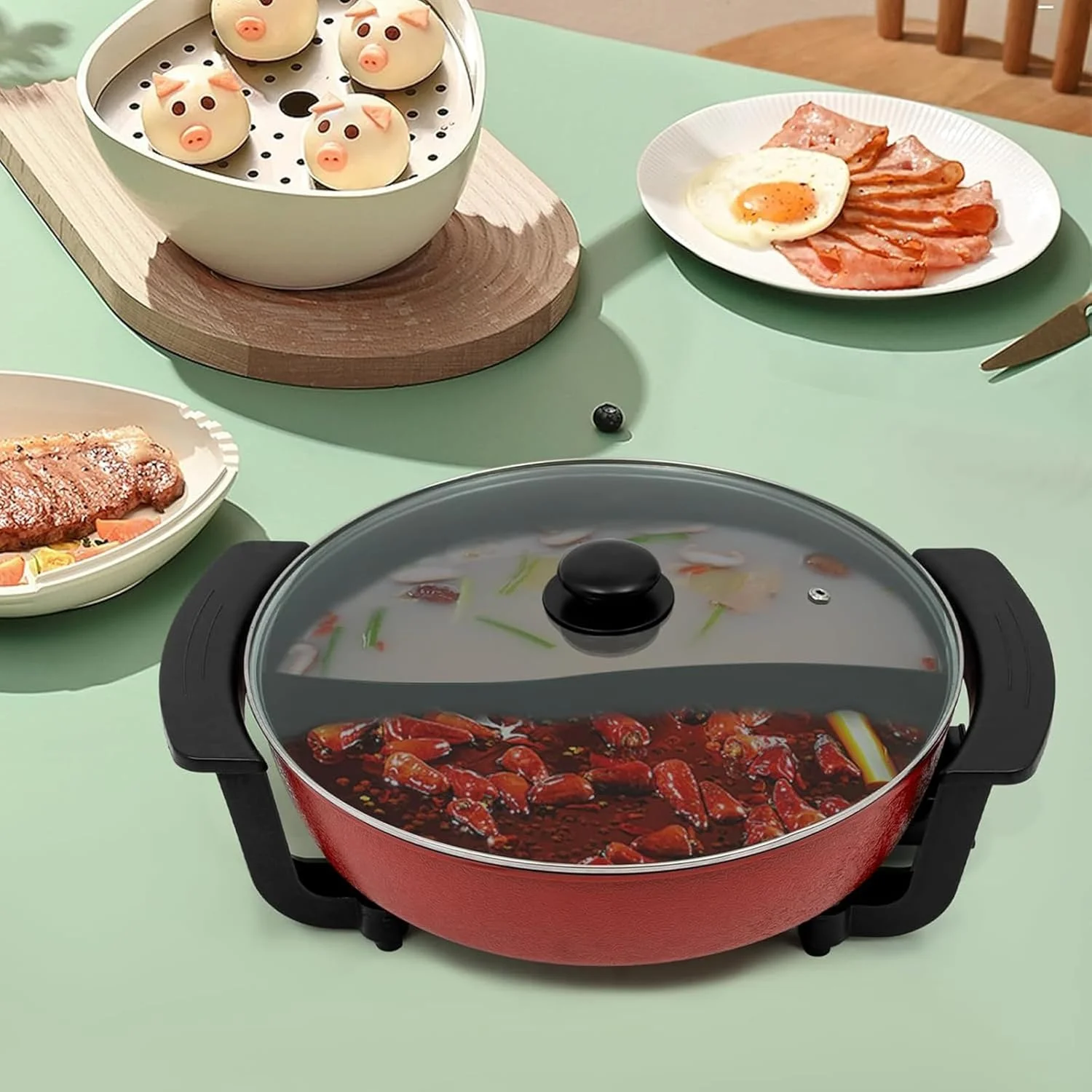 تابه برقی 6 لیتری NobesOnbet با جداکننده - تابه نچسب با درب شیشه ای - ایده آل برای دورهمی های خانوادگی و رویدادها - 220 ولت تابه برقی 6 لیتری NobesOnbet با جداکننده - تابه نچسب با درب شیشه ای - ایده آل برای دورهمی های خانوادگی و رویدادها - 220 ولت