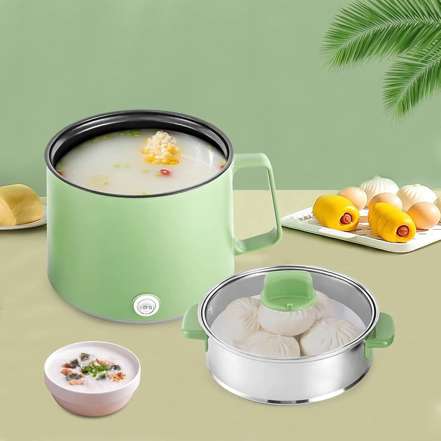 دیگ برقی 1.7 لیتری NobesOnbet، دیگ مسافرتی چند منظوره قابل حمل، با بخارپز، دو دنده، تابه چند منظوره خانوادگی