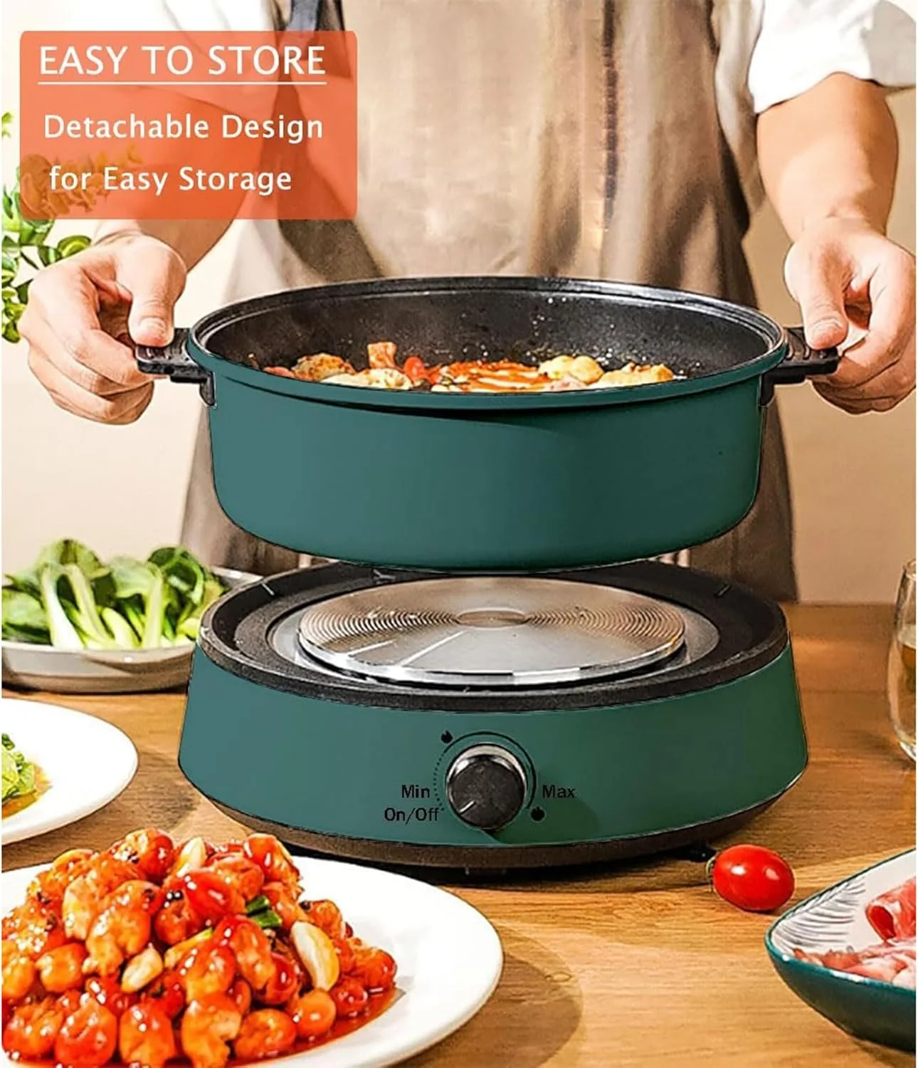 نوبسونبت قابلمه داغ چند منظوره، تابه برقی نچسب نوع جدا شونده، قابلمه مسافرتی برقی آشپزخانه قابل حمل، مناسب برای پخت و پز خانوادگی و دورهمی ها