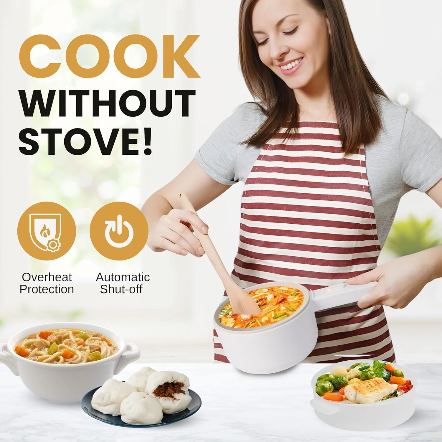 مینی هات پات برقی 2 لیتری با بخارپز - دمای قابل تنظیم و محافظت در برابر گرمای بیش از حد، پخت و پز قابل حمل نچسب برای خوابگاه ها، دفاتر، مسافرت و فضاهای کوچک