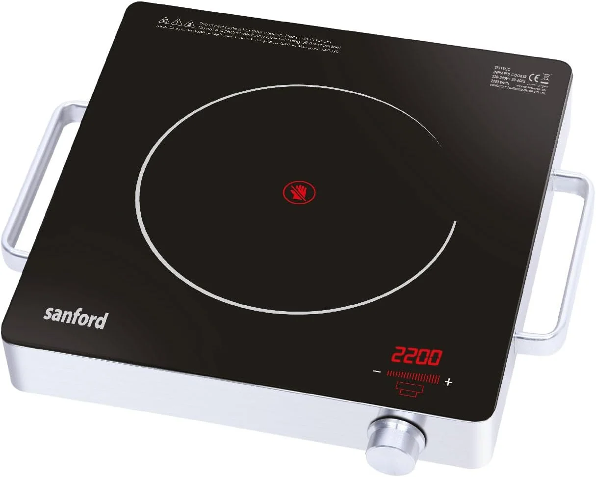 اجاق گاز مادون قرمز 2 در 1 سنفورد با گریل باربیکیو، قابل حمل و رومیزی، 2200 وات، نمایشگر LED 4 رقمی، مشکی مدل SF5196IC