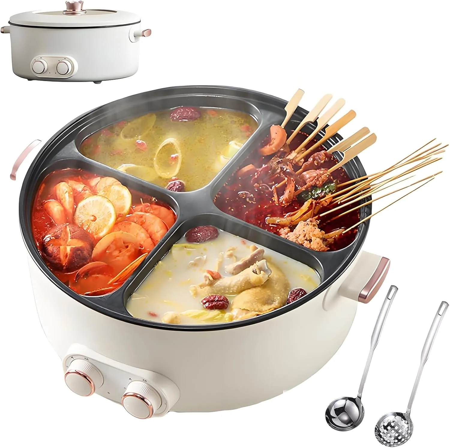 4-flavor Shabu Shabu Pot 2000w, 4 Compartment Electric Pots, 6l Multi-functional Household Hot Pot With Divider Plates, Adjustable Temp Control For Home Cooking Party