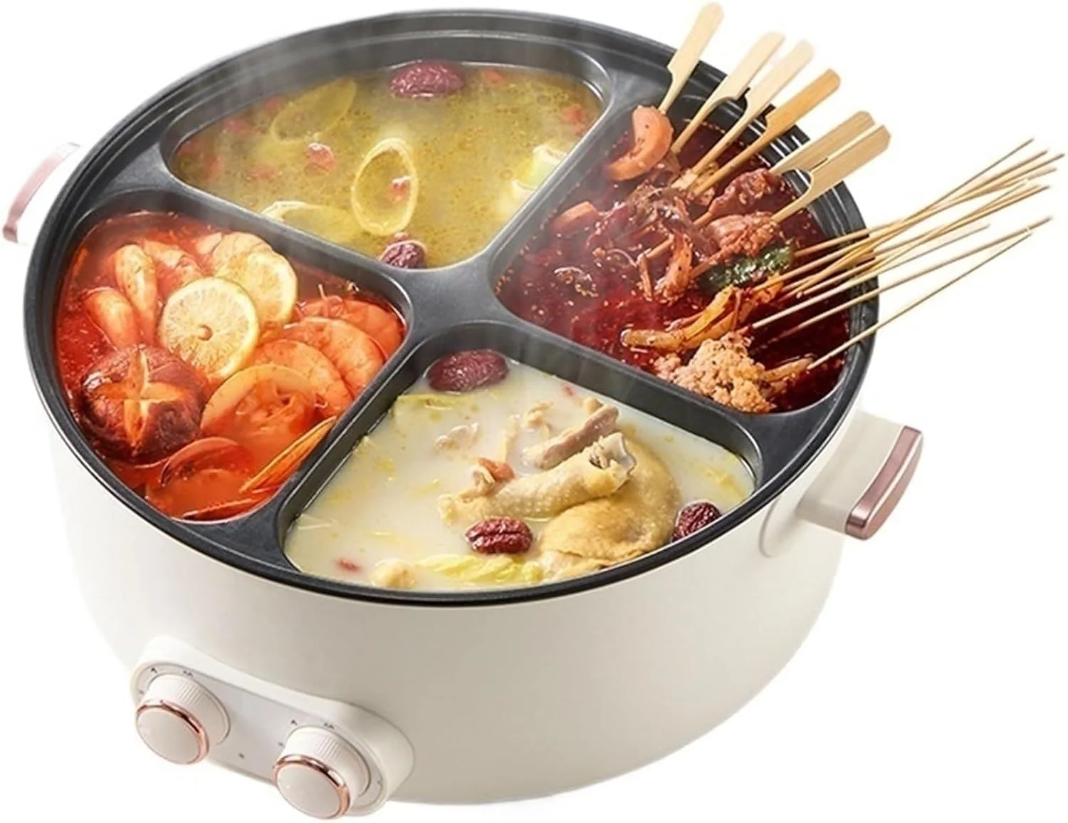 دیگ خورشت چند منظوره چهار خانه، دیگ برقی 4 قسمتی با جداکننده، دیگ برقی چند منظوره چهار خانه با ظرفیت بزرگ 6 لیتری و پوشش نچسب