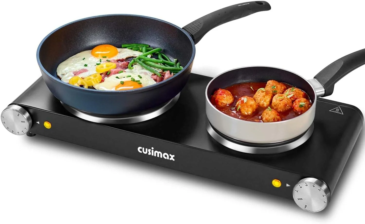اجاق گاز دو شعله CUSIMAX، اجاق برقی قابل حمل 2500 وات برای پخت و پز، اجاق برقی با 2 صفحه گرمایش چدنی، سازگار با همه ظروف پخت و پز، اجاق برقی با کنترل دما، مشکی
