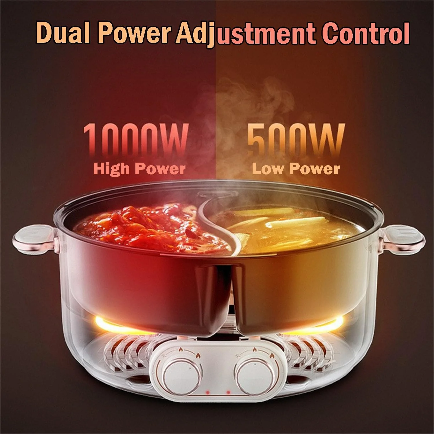 دیگ دوقلو 6 لیتری با کنترل دمای مستقل - پلوپز برقی نچسب برای شابو شابو، تابه، ماهیتابه، قابلمه - نودل، تخم مرغ، استیک، تفت دادن، بخارپز و سوپ