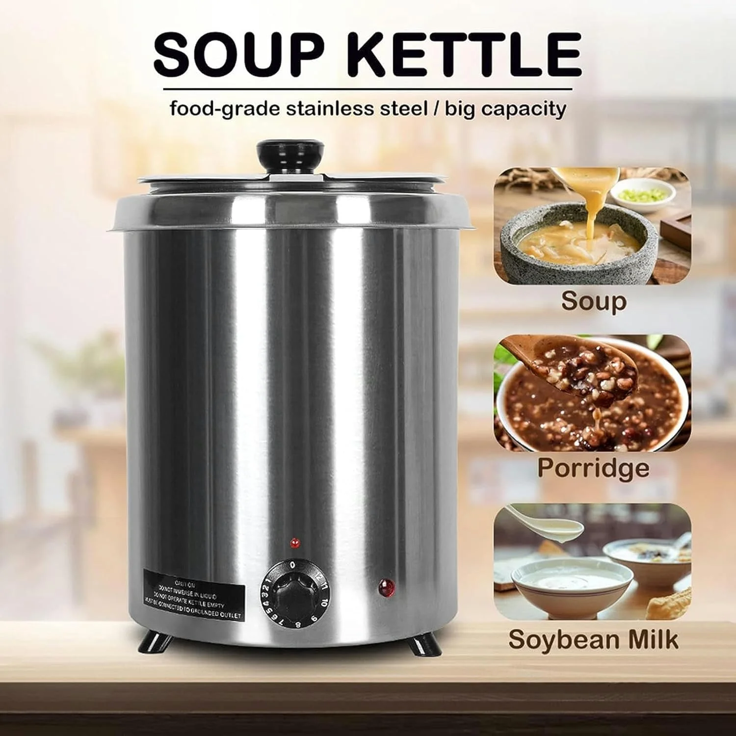 دیگ سوپ تجاری 400 واتی، قابلمه گرم کننده برقی سوپ استیل ضد زنگ 5.7 لیتری برای بوفه رستوران مهمانی، با دمای قابل تنظیم 60-95 درجه سانتیگراد، دیگ داخلی و درب