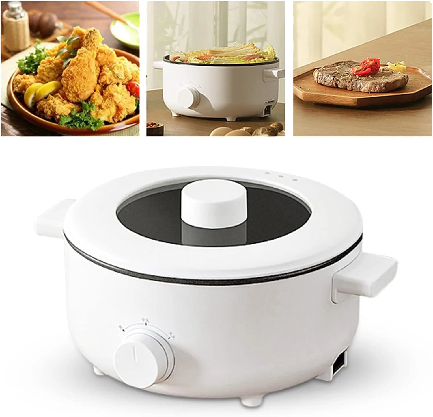 پلوپز برقی Cryfokt، قابلمه برقی چند منظوره 3 لیتری، تابه سرخ کن نچسب با 3 سطح حرارت، پلوپز سریع رامن، قابلمه پخت و پز خانگی خوابگاهی برای پاستا، شابو شابو، سوپ