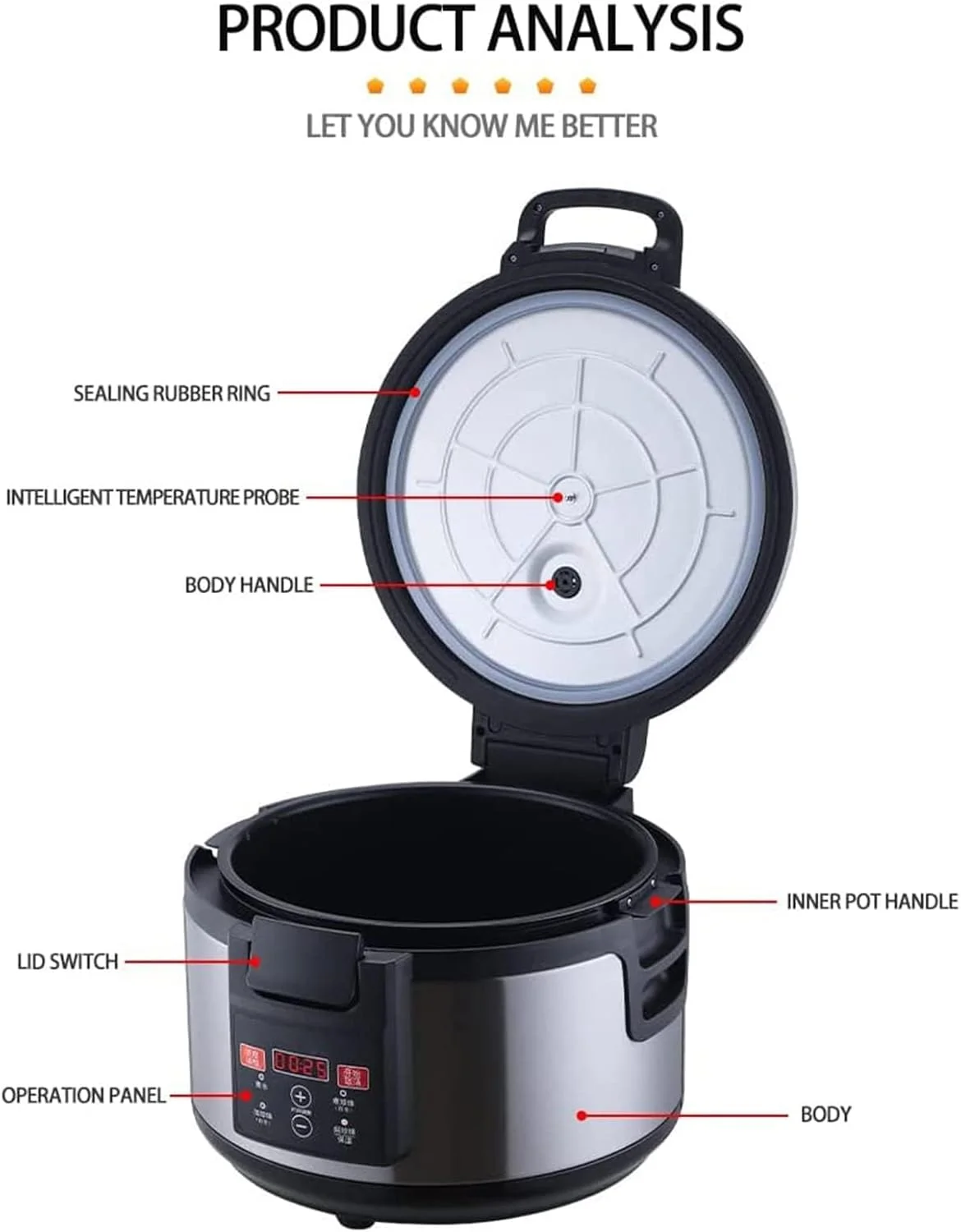 دیگ مروارید تجاری 16 لیتری، پخت 1-3 کیلوگرم مروارید، آشکارساز دمای هوشمند (دیگ ضد سرریز)، زمان پخت اختیاری، تابه نچسب - تمیز کردن آسان، 16 لیتر