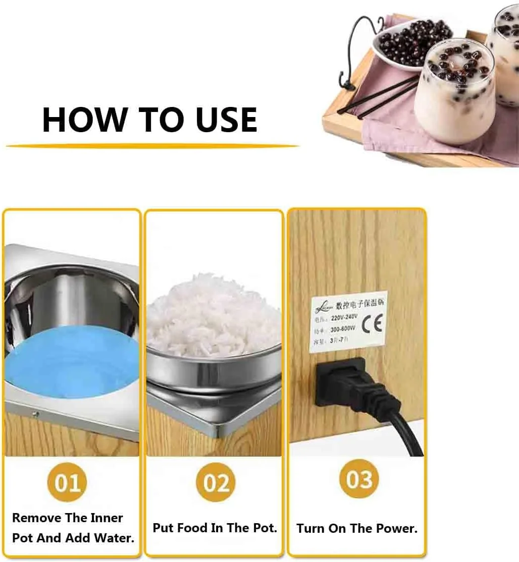 دستگاه گرم نگهدارنده برقی سوپ CNAOHGHN با توان 300/600 وات، دستگاه گرم نگهدارنده مروارید تاپیوکا، دیگ عایق CNC الکترونیکی، محدوده کنترل دما 30-100 درجه سانتیگراد مناسب برای رستوران های بوفه/فروشگاه های چای شیر