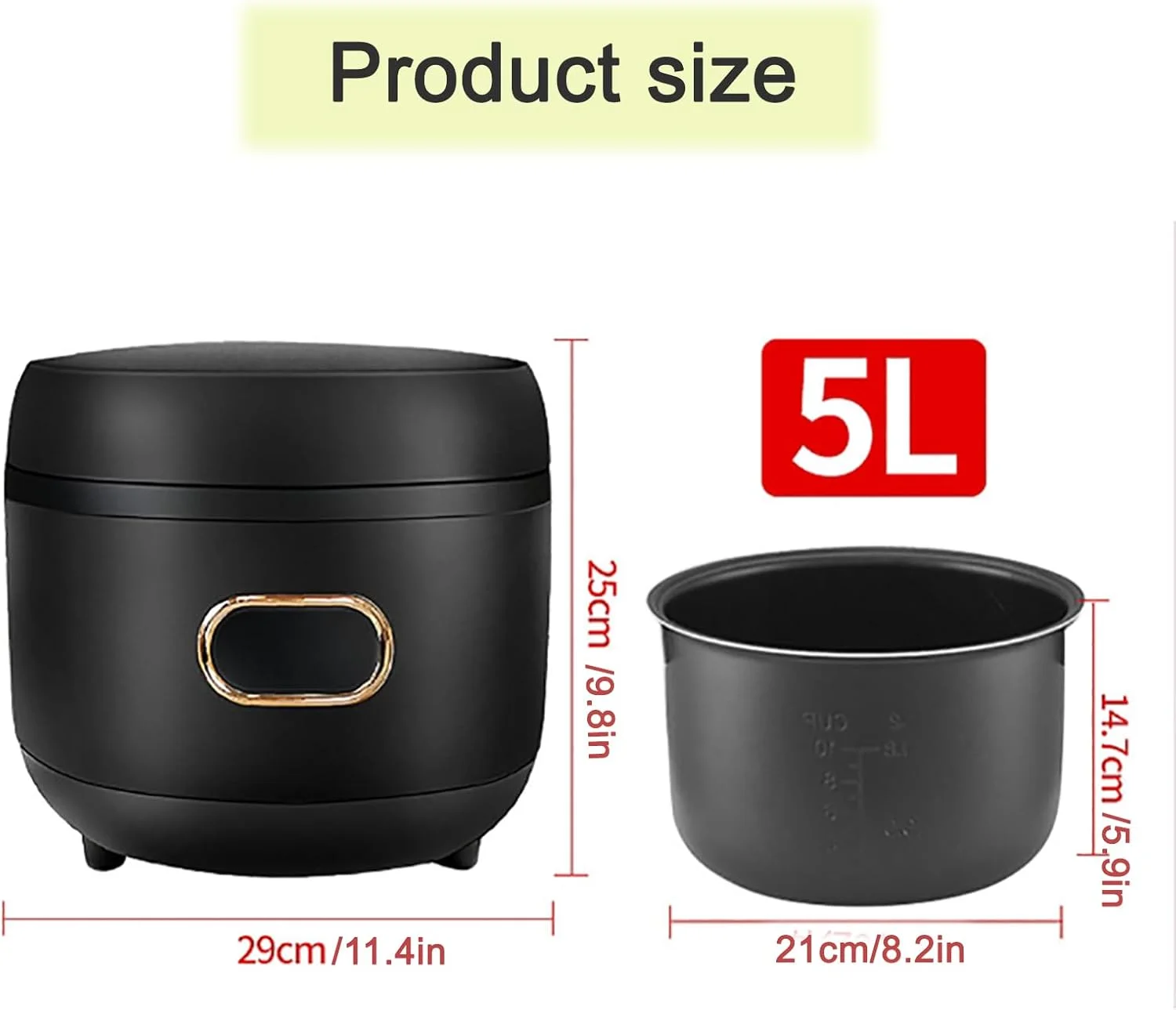 دیگ مروارید پز تمام اتوماتیک 5 لیتری، پخت مروارید 0.5 تا 1 کیلوگرم، پوشش نچسب: ضخامت 1.2 میلی متر، تنظیم دما/حفظ حرارت، قابل جدا شدن برای تمیز کردن، 5 لیتر