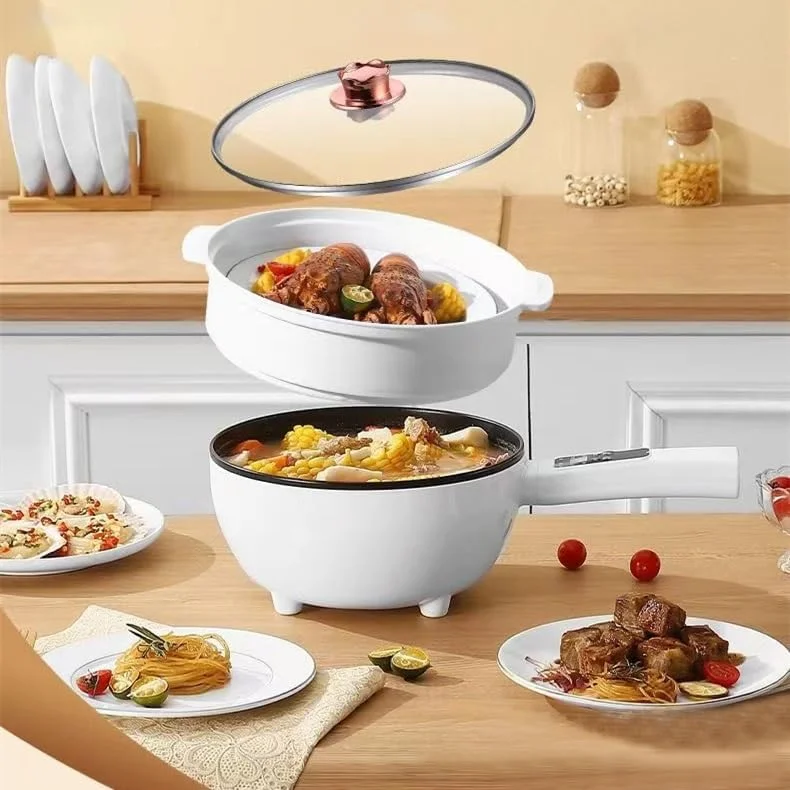 دیگ برقی AUTOYSUR، پلوپز رامن با کنترل دوگانه قدرت، چند منظوره سریع نچسب با درب، کنترل دما 2 حالته، برای رامن، فرنی، نودل، تخم مرغ، استیک، تفت دادن، بخارپز و سوپ (3 لیتر)