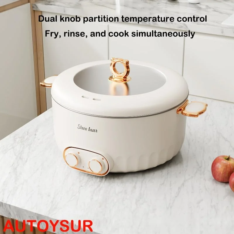 دیگ برقی AUTOYSUR، پلوپز رامن با کنترل دوگانه قدرت، چند پز سریع نچسب با درب، کنترل دمای 2 حالته، برای رامن، فرنی، نودل، تخم مرغ، استیک، تفت دادن، بخارپز و سوپ (6 لیتر)