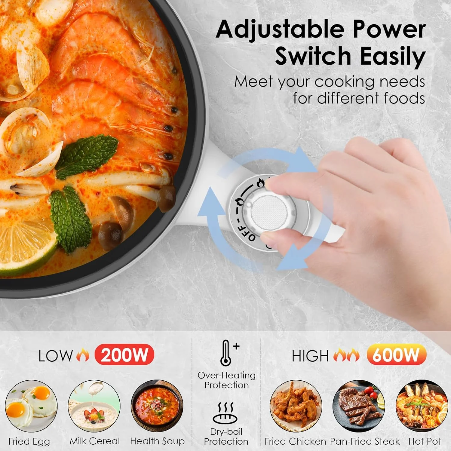 Audecook Electric Hot Pot with Steamer, 1.7L/20cm Multi-Functional Cooker Non-Stick Frying Pan Portable Electric Skillet for Dorm Office for Ramen, Steak, Sauté and Steam (G(blue/1.7L with steamer))