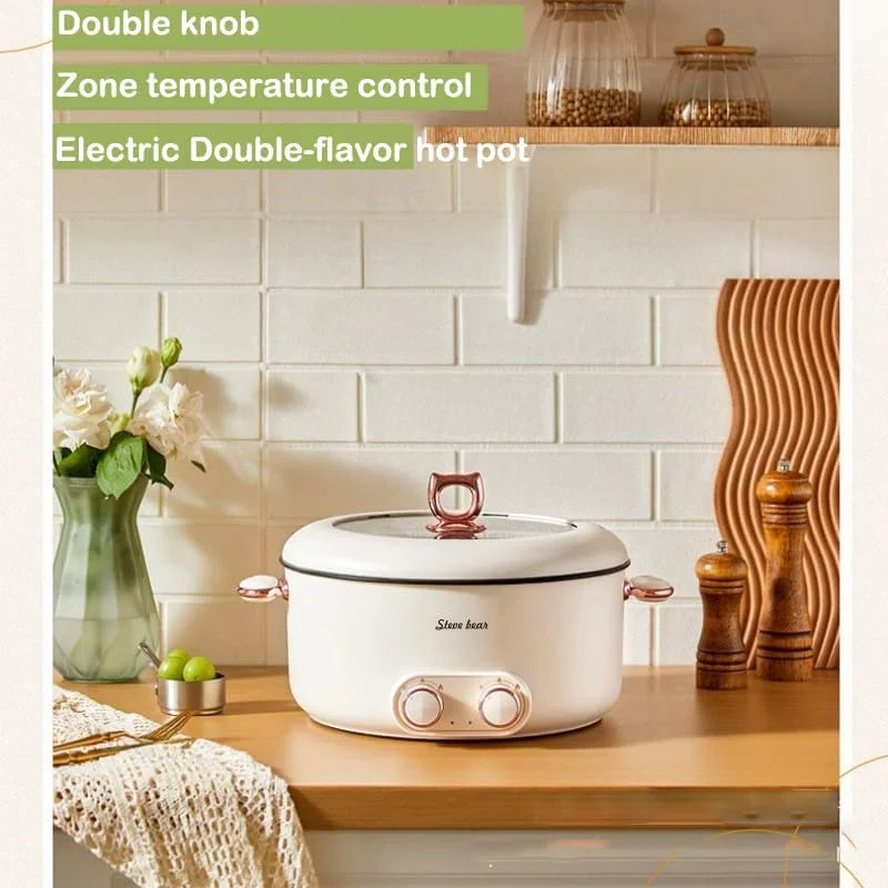 دیگ برقی AUTOYSUR، پلوپز رامن با کنترل دوگانه قدرت، چند پز سریع نچسب با درب، کنترل دمای 2 حالته، برای رامن، فرنی، نودل، تخم مرغ، استیک، تفت دادن، بخارپز و سوپ (6 لیتر)