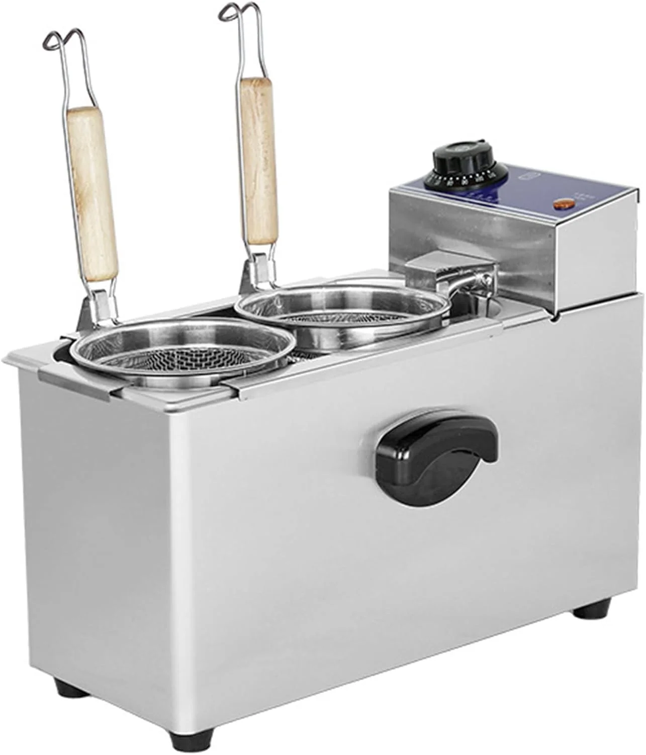 星姿 2000W Multifunctional Kitchen Noodle Boiler Bucket,2 Holes Basket Commercial and House Hold Electric Noodles Cookers,0–110°C,Stainless Steel Pasta Pot for Pasta,Noodles,Deep frying