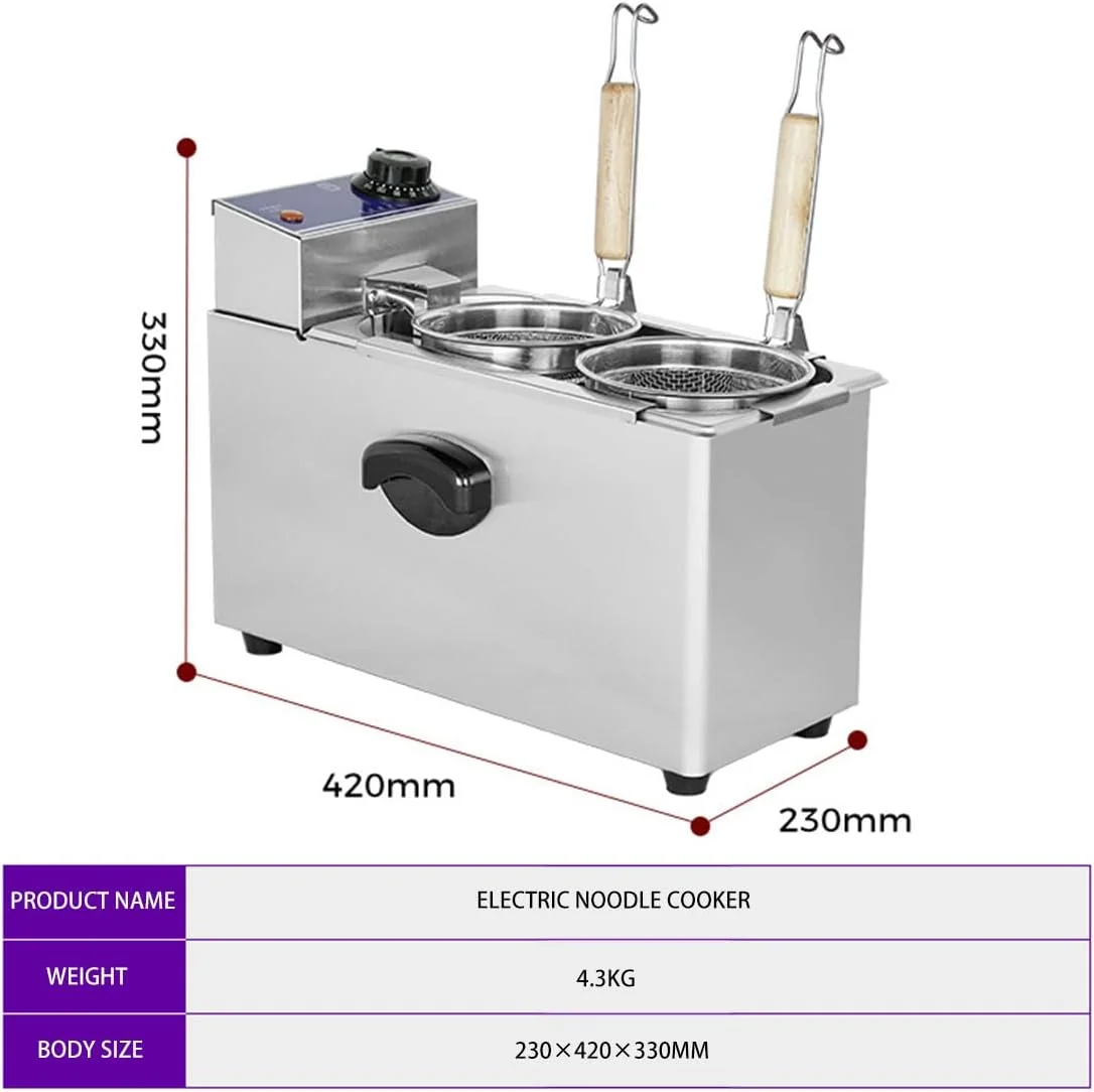 星姿 2000W Multifunctional Kitchen Noodle Boiler Bucket,2 Holes Basket Commercial and House Hold Electric Noodles Cookers,0–110°C,Stainless Steel Pasta Pot for Pasta,Noodles,Deep frying