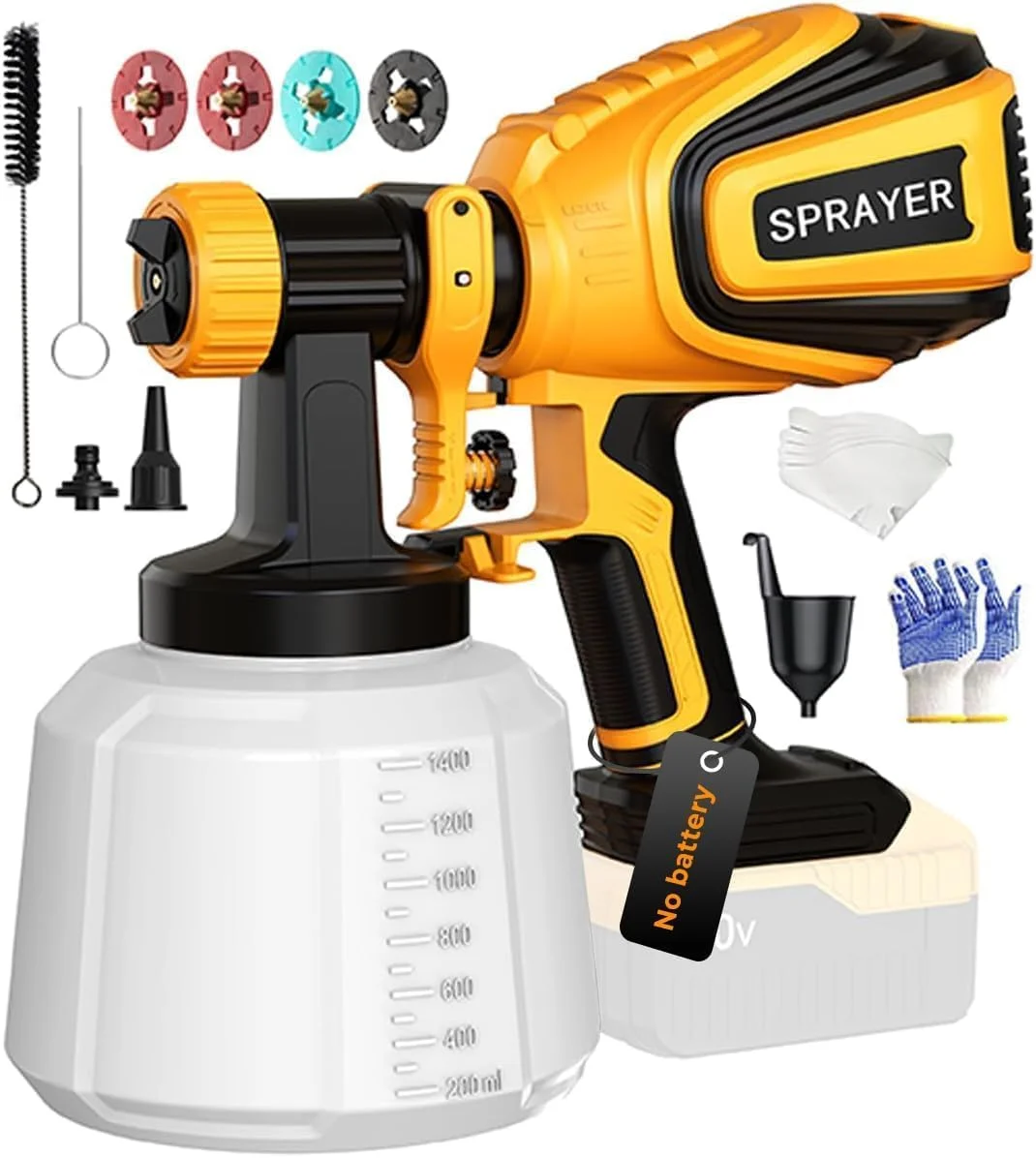 پیستوله رنگ پاش شارژی مناسب باتری 20 ولت Dewalt، تفنگ رنگ پاش برقی با ظرفیت بالا، تمیز کردن آسان برای رنگ آمیزی خانه، زرد (باتری شامل نمی شود)
