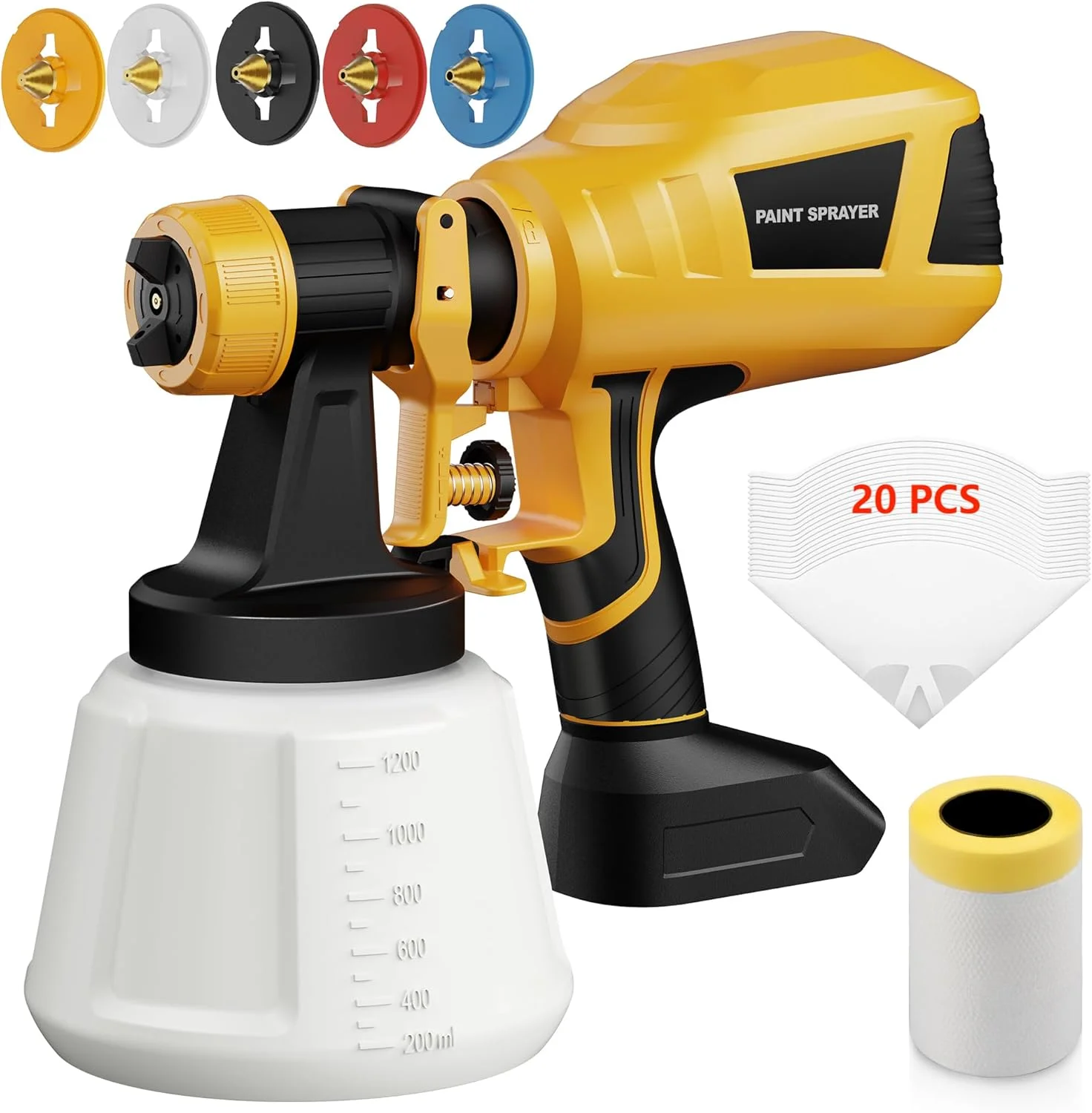 دستگاه رنگ پاش شارژی سازگار با باتری 20 ولت Dewalt (بدون باتری)، تفنگ رنگ پاشی با 5 نازل مسی، تفنگ رنگ پاش برقی برای رنگ آمیزی