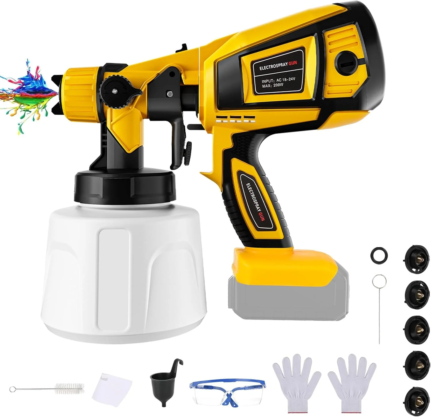 پیستوله رنگ پاش شارژی رودتایم سازگار با باتری 20 ولت DeWalt، با مخزن 1000 میلی لیتری، 5 نازل، 3 حالت پاشش، برس تمیز کننده، دستکش و عینک محافظ (فقط ابزار)