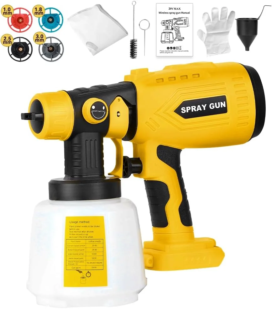 دستگاه رنگ پاش سازگار با باتری 20 ولت DeWalt، ابزار تفنگ رنگ پاش HVLP 200 واتی با موتور بدون جاروبک و نازل مسی، تمیز کردن آسان، برای مبلمان، حصار، دیوارها، سقف، درب و غیره (بدون باتری)
