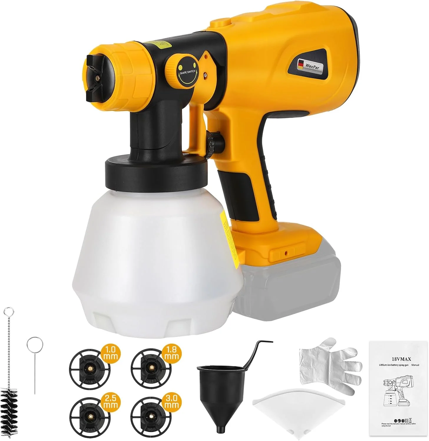 دستگاه رنگ پاش WaxPar سازگار با باتری های 20 ولت و 60 ولت Dewalt، دستگاه رنگ پاش بی سیم 200 وات HVLP با موتور براشلس، دارای 4 نازل مسی برای رنگ آمیزی DIY نرده ها و صندلی ها (فقط ابزار)