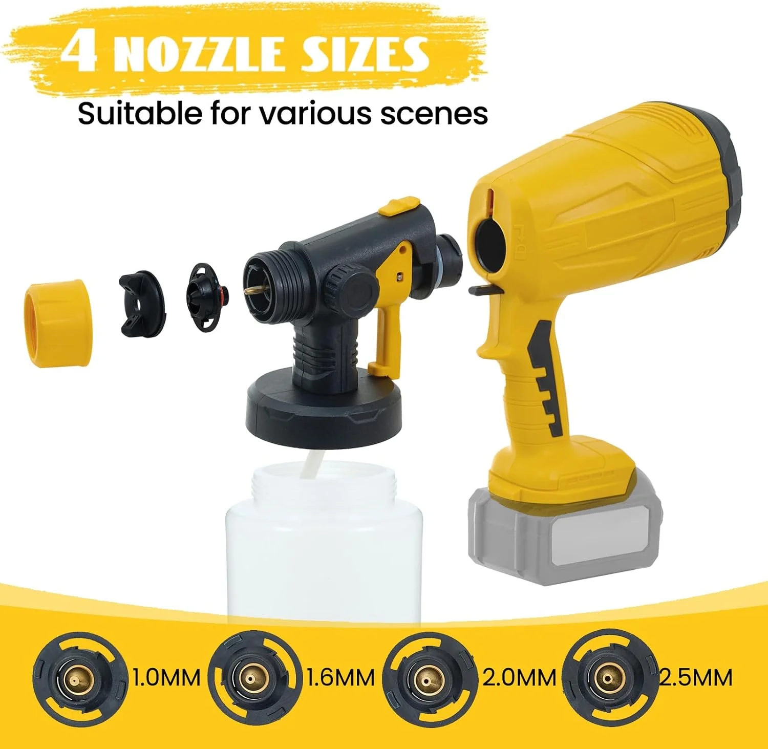سیستم رنگ پاش باتری خور YUFEEI، تفنگ رنگ پاش بی سیم با اتصالات تمیز کننده و دمنده، سازگار با باتری های DeWalt (20 ولت، باتری شامل نمی شود)، مخزن رنگ 1000 میلی لیتری، برای دیوارها، کف ها و غیره سیستم رنگ پاش باتری خور YUFEEI، تفنگ رنگ پاش بی سیم با اتصالات تمیز کننده و دمنده، سازگار با باتری های DeWalt (20 ولت، باتری شامل نمی شود)، مخزن رنگ 1000 میلی لیتری، برای دیوارها، کف ها و غیره