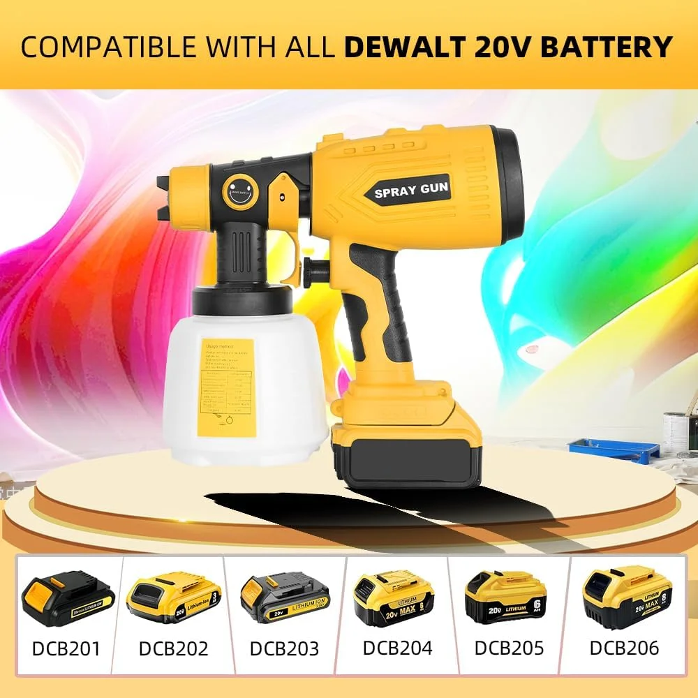 دستگاه رنگ پاش سازگار با باتری 20 ولت DeWalt، ابزار تفنگ رنگ پاش HVLP 200 واتی با موتور بدون جاروبک و نازل مسی، تمیز کردن آسان، برای مبلمان، حصار، دیوارها، سقف، درب و غیره (بدون باتری)