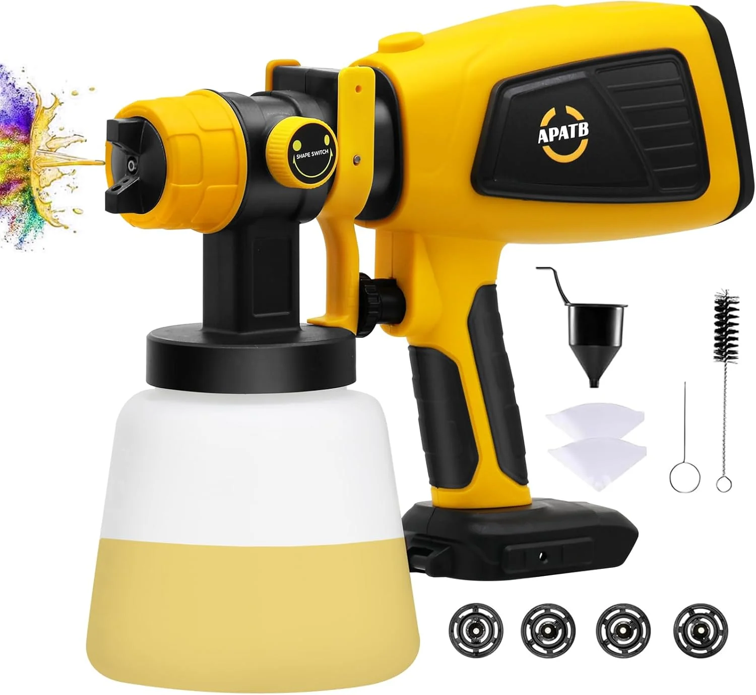 دستگاه رنگ پاش بی سیم APATB برای باتری 20 ولت Dewalt MAX، تفنگ رنگ پاش HVLP با موتور براشلس و 4 نازل مسی و 3 الگوی پاشش (باتری شامل نمی شود)