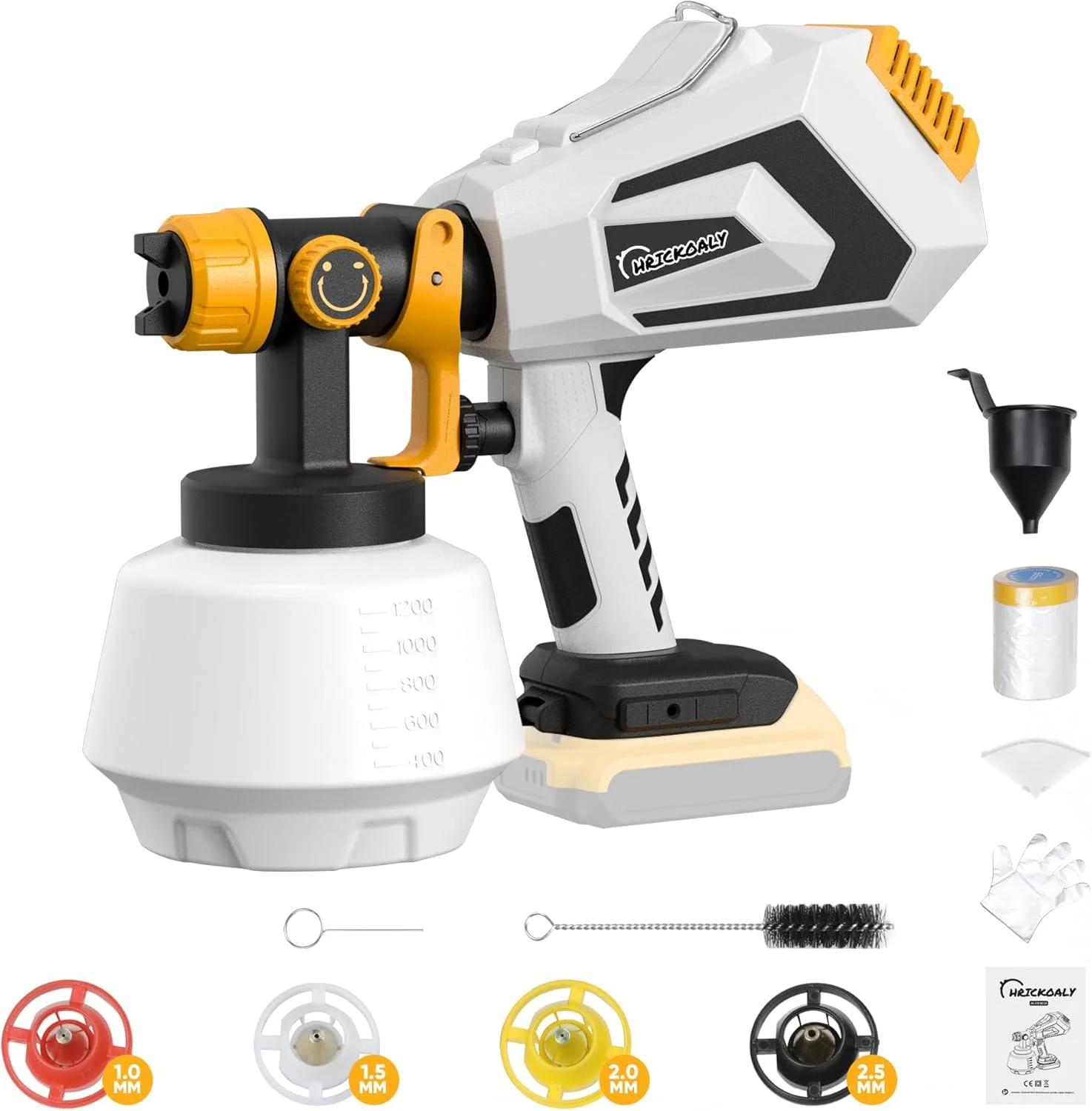 دستگاه رنگ پاش شارژی سازگار با باتری 20 ولت Dewalt MAX، تفنگ رنگ پاش HVLP با موتور براشلس و مخزن 1200 میلی لیتری، تفنگ رنگ پاش برقی برای رنگ آمیزی خانه، مبلمان، حصارها (باتری شامل نمی شود)