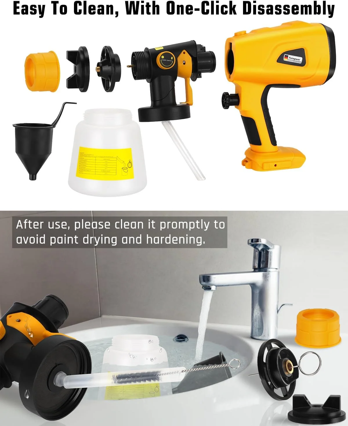 پیستوله رنگ پاش بی سیم Taingwei مناسب باتری های 20 ولت و 60 ولت Dewalt، پیستوله رنگ پاش HVLP 200 وات با موتور براشلس برای کابینت، خودرو، دیوار، مبلمان و رنگ آمیزی خانه (فقط ابزار) پیستوله رنگ پاش بی سیم Taingwei مناسب باتری های 20 ولت و 60 ولت Dewalt، پیستوله رنگ پاش HVLP 200 وات با موتور براشلس برای کابینت، خودرو، دیوار، مبلمان و رنگ آمیزی خانه (فقط ابزار)