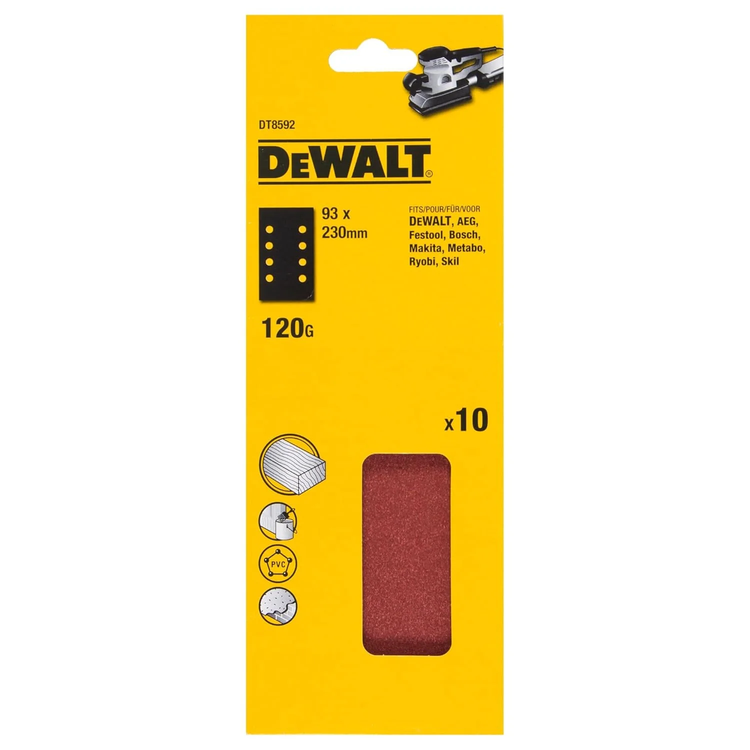 سنباده نواری لرزان 3.7x9.05 اینچ دیوالت مدل DT8592-QZ گرید 120 (بسته 10 عددی)
