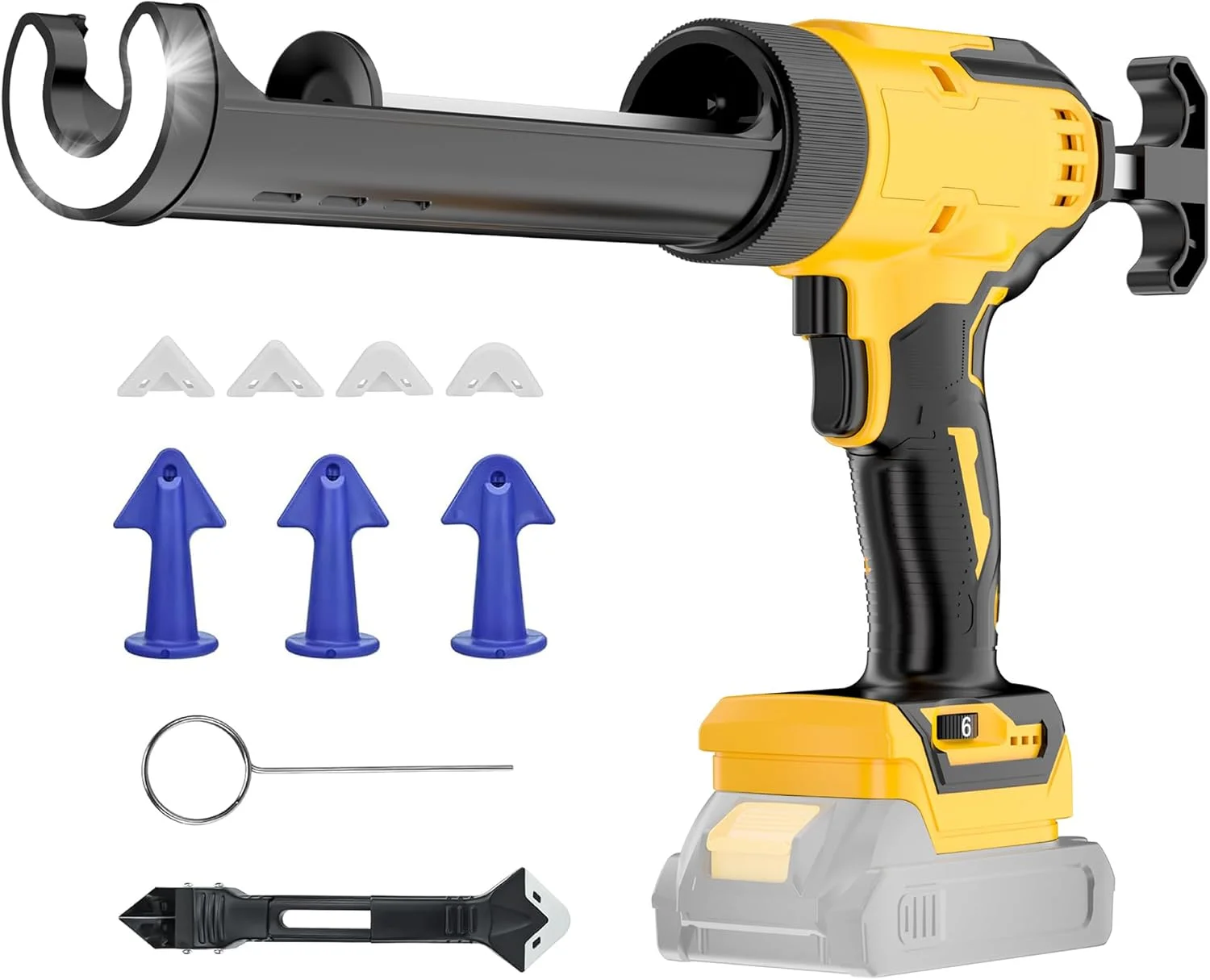 تفنگ درزگیر شارژی سازگار با باتری 20 ولت DeWalt Max (بدون باتری) تفنگ درزگیر برقی 10 اونسی با ضد چکه، جمع شدن خودکار، چراغ LED، 6 سرعت برای پر کردن، درزگیری، تعمیر